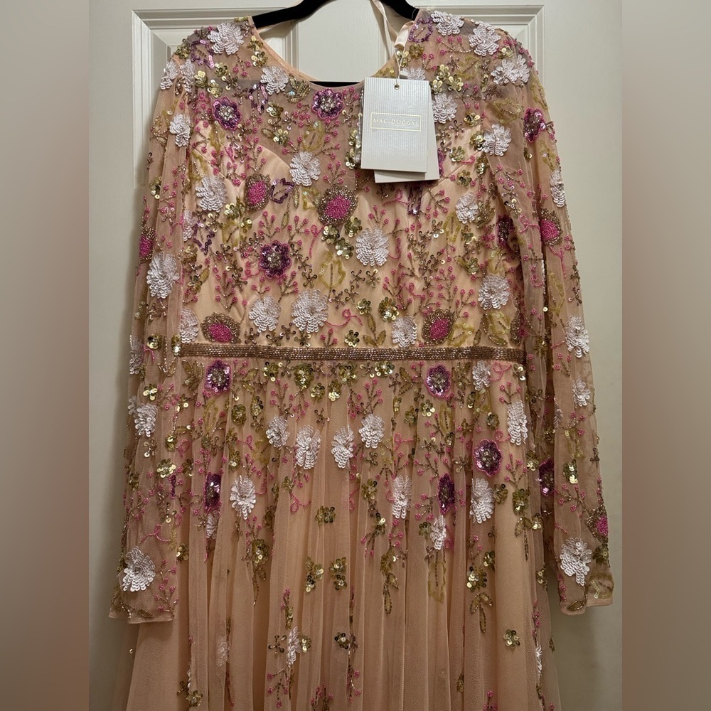 NWT - Mac Duggal - Pink Floral Sequin Dress - Size 14 - Picture 4 of 10